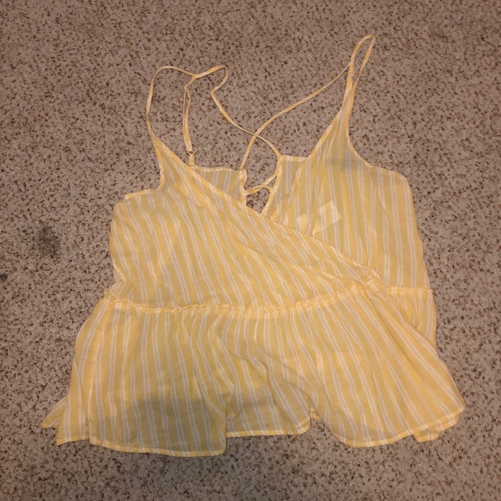 Yellow striped American eagle tank top